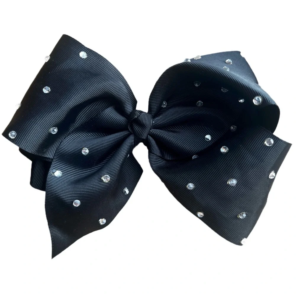 ✨Black Rhinestone Hair Bow – Large Statement for Cheer